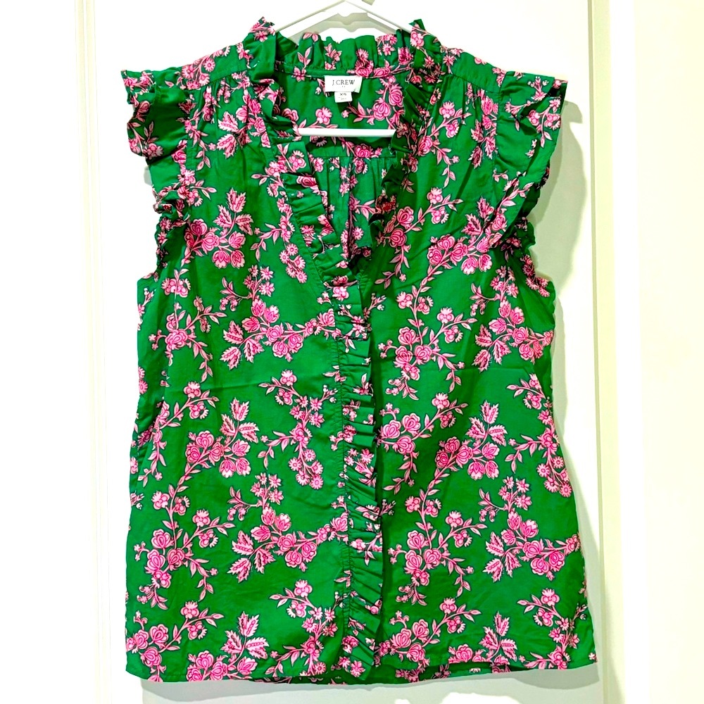 J Crew Factory Floral Ruffle Sleeveless Blouse Size Extra Small